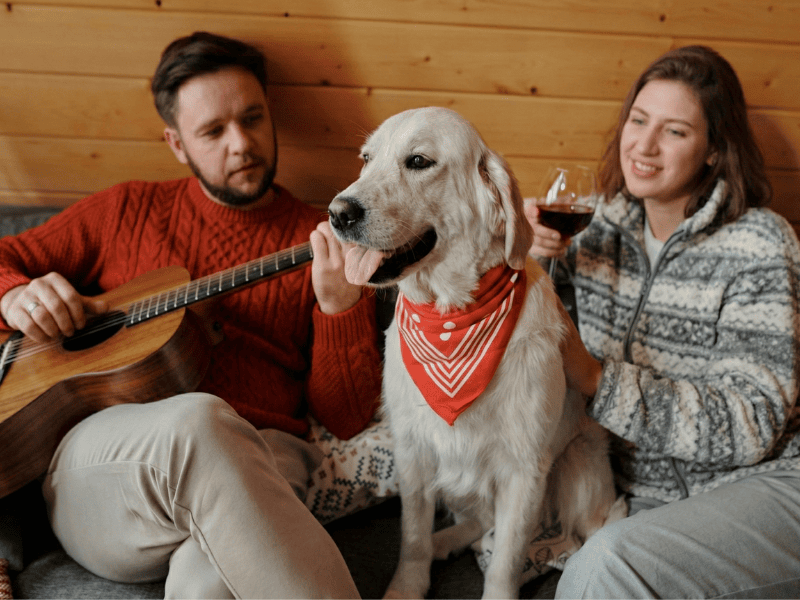 Happy couple with dog